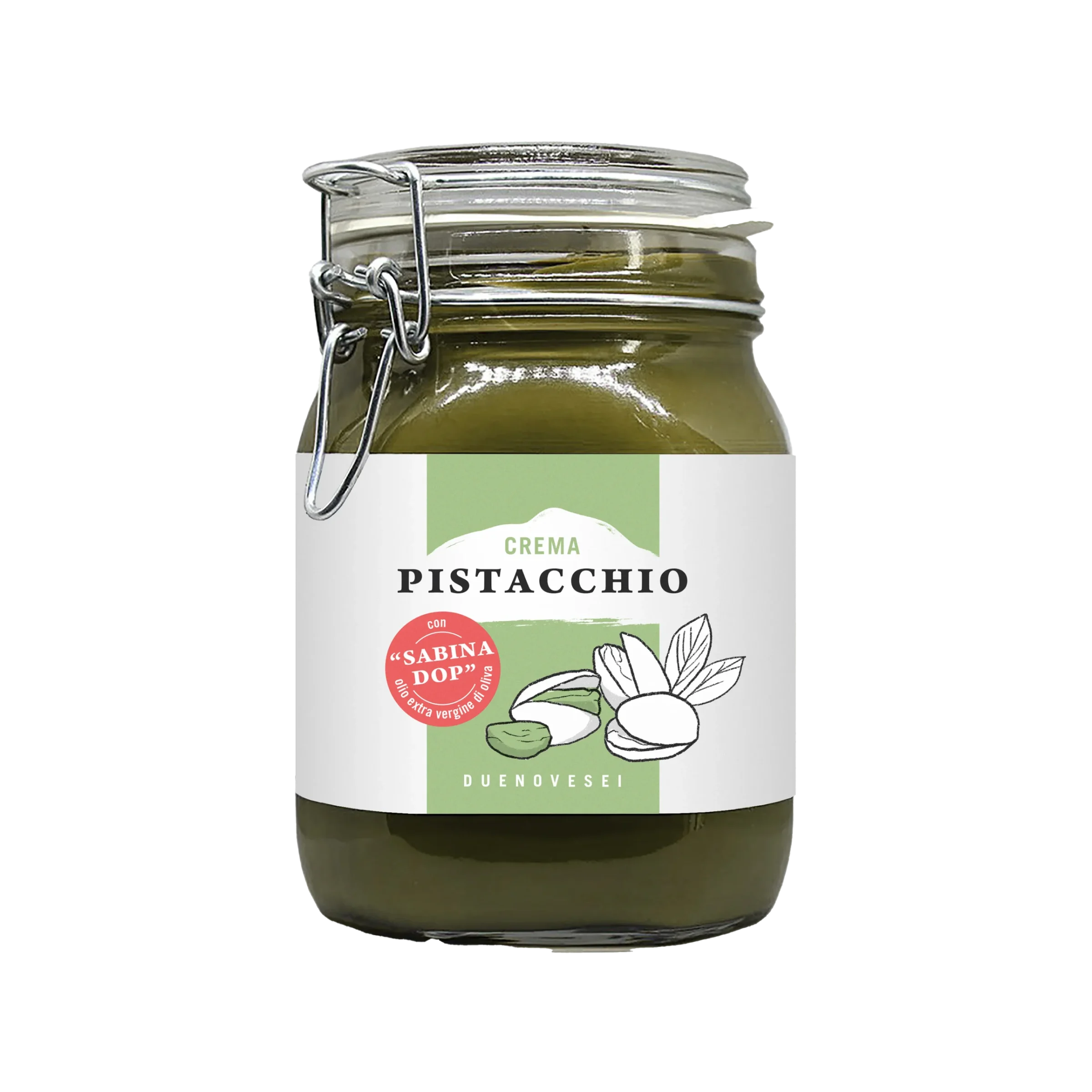 Vaso di crema spalmabile al pistacchio con olio extravergine di oliva sabina dop DUENOEVSEI 1,2 kg