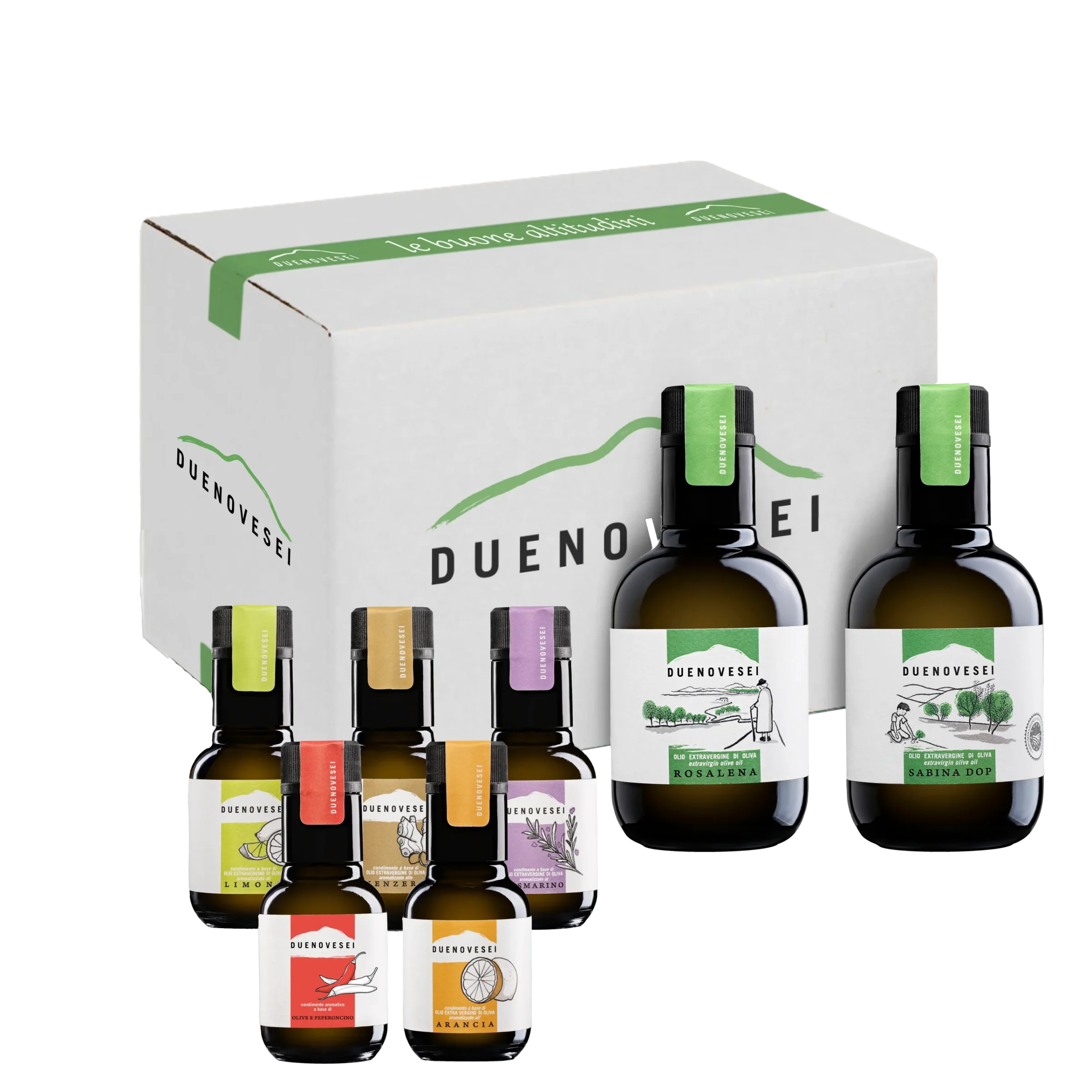 Experience Box DUENOVESEI Olio Collection con olio extravergine di oliva e condimenti aromatizzati