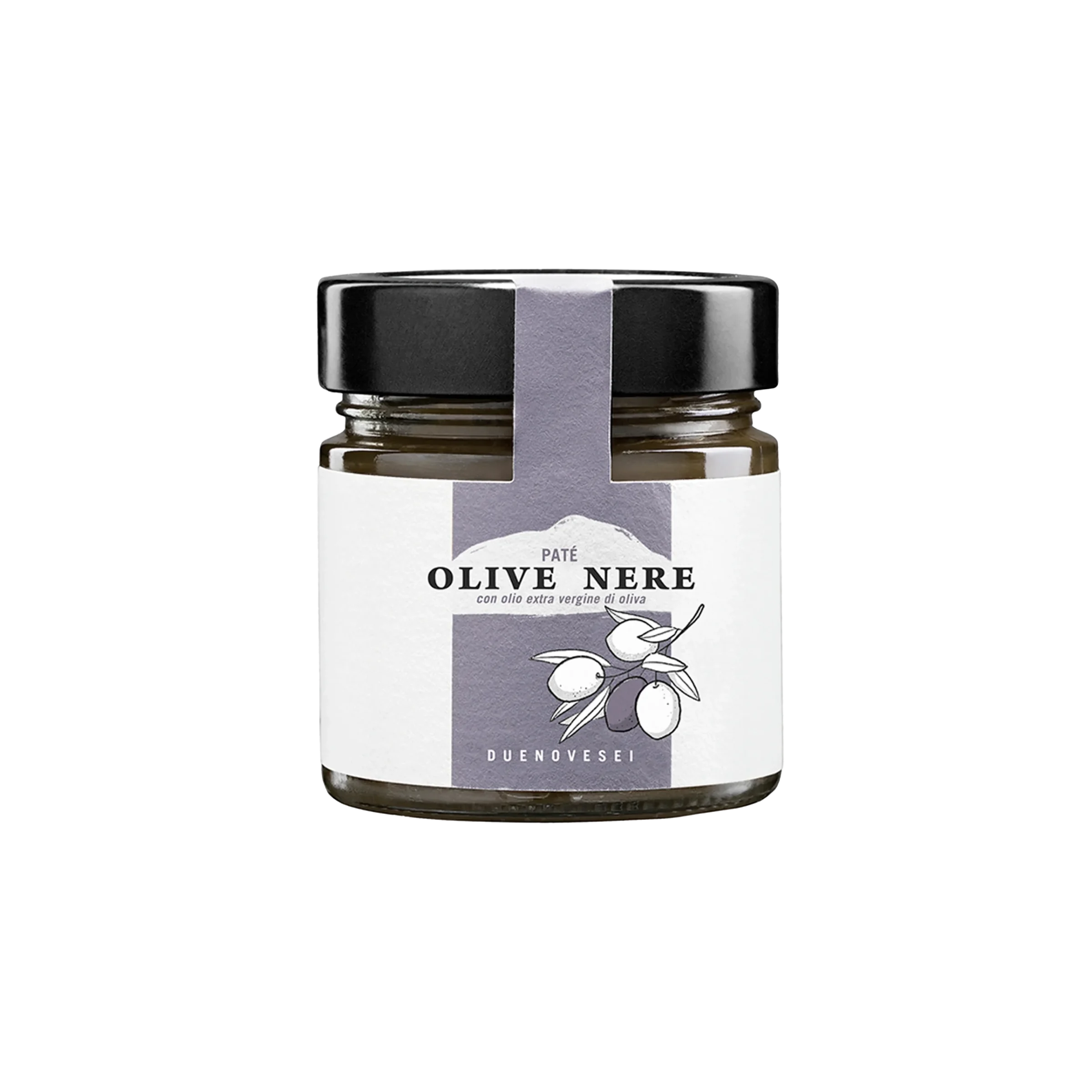 Vaso di paté di olive nere con olio extravergine di oliva DUENOVESEI