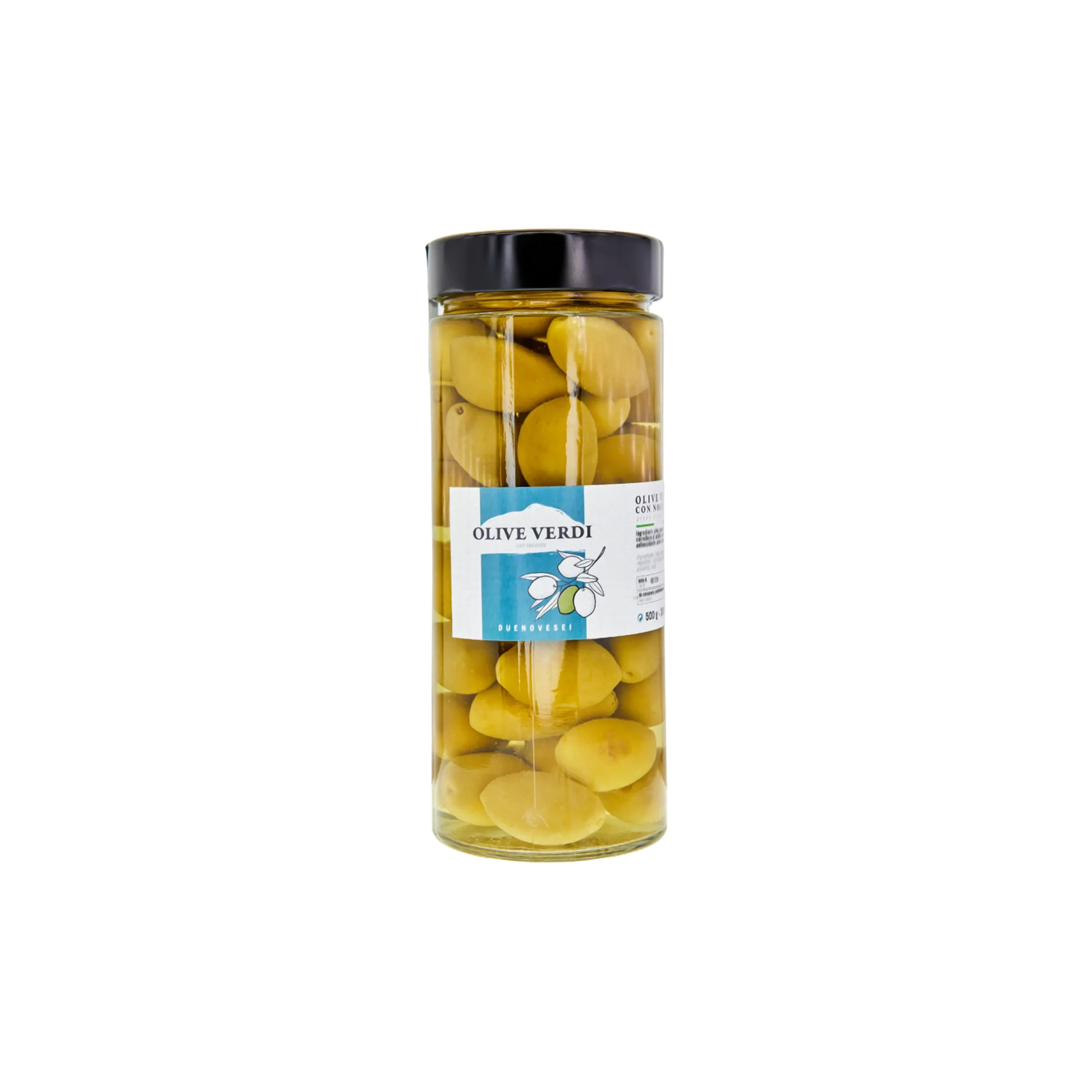 Vaso di olive evrdi da cocktail aperitivo DUENOVESEI