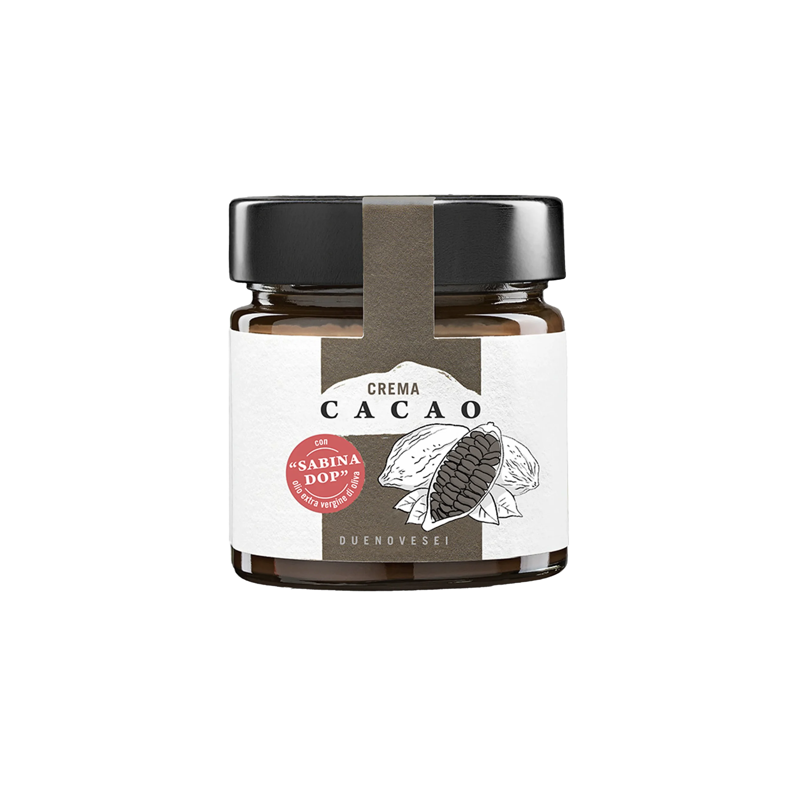 vasetto cacao Vaso di crema spalmabile al cacao con olio extravergine di oliva sabina dop DUENOEVSEI 250g